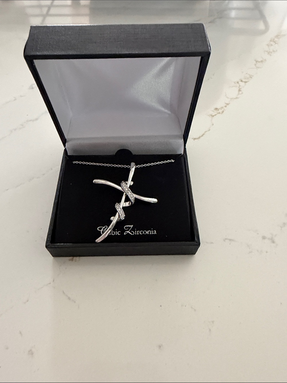 Silver Cubic Zirconia Cross Pendant Necklace - Silver